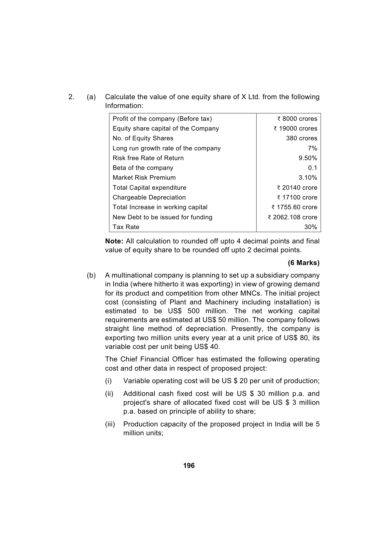 Paper 2: Advanced Financial Management — Model Test Paper 9, question page 7