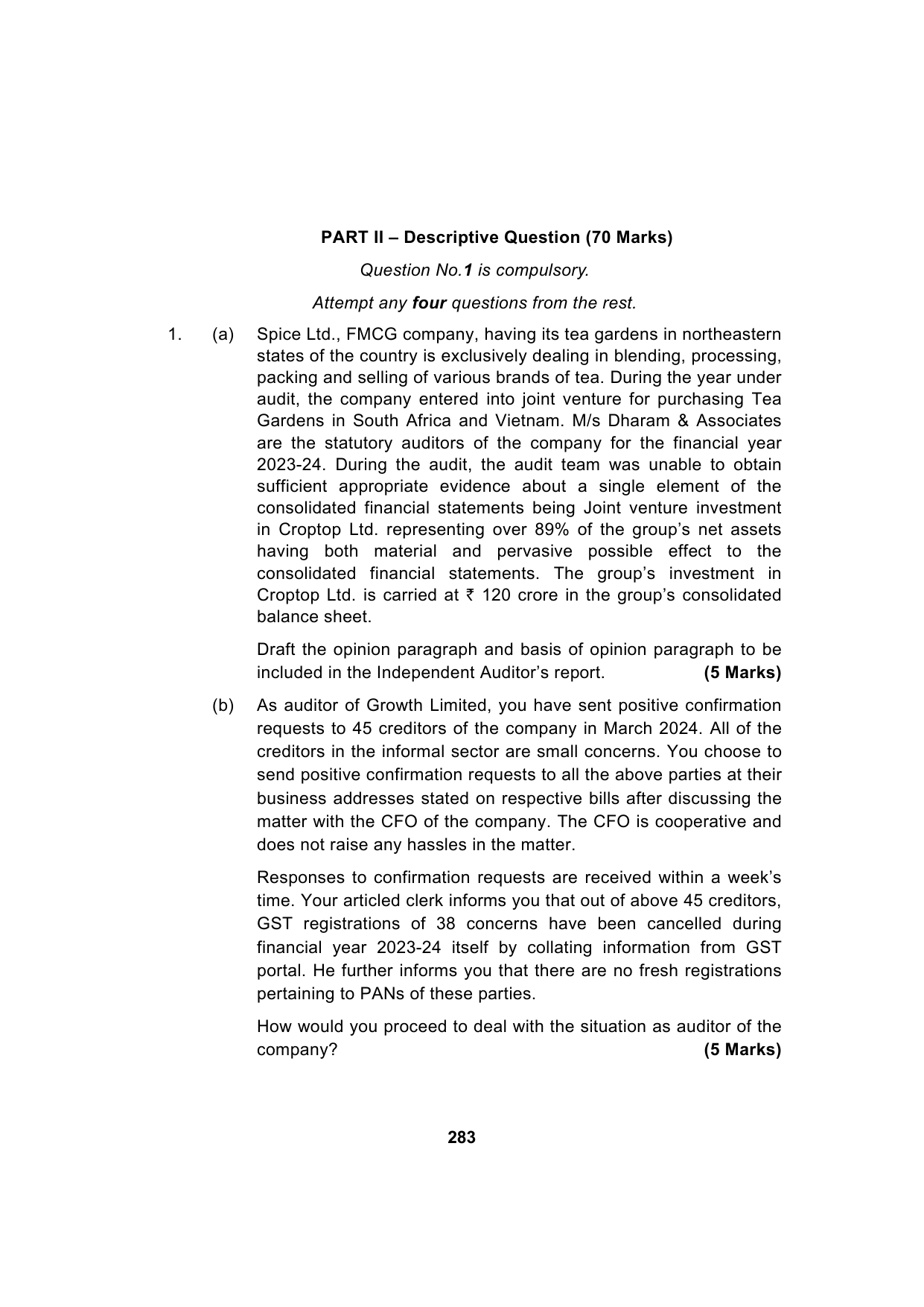 Paper 3: Advanced Auditing, Assurance and Professional Ethics — Model Test Paper 4, question page 12