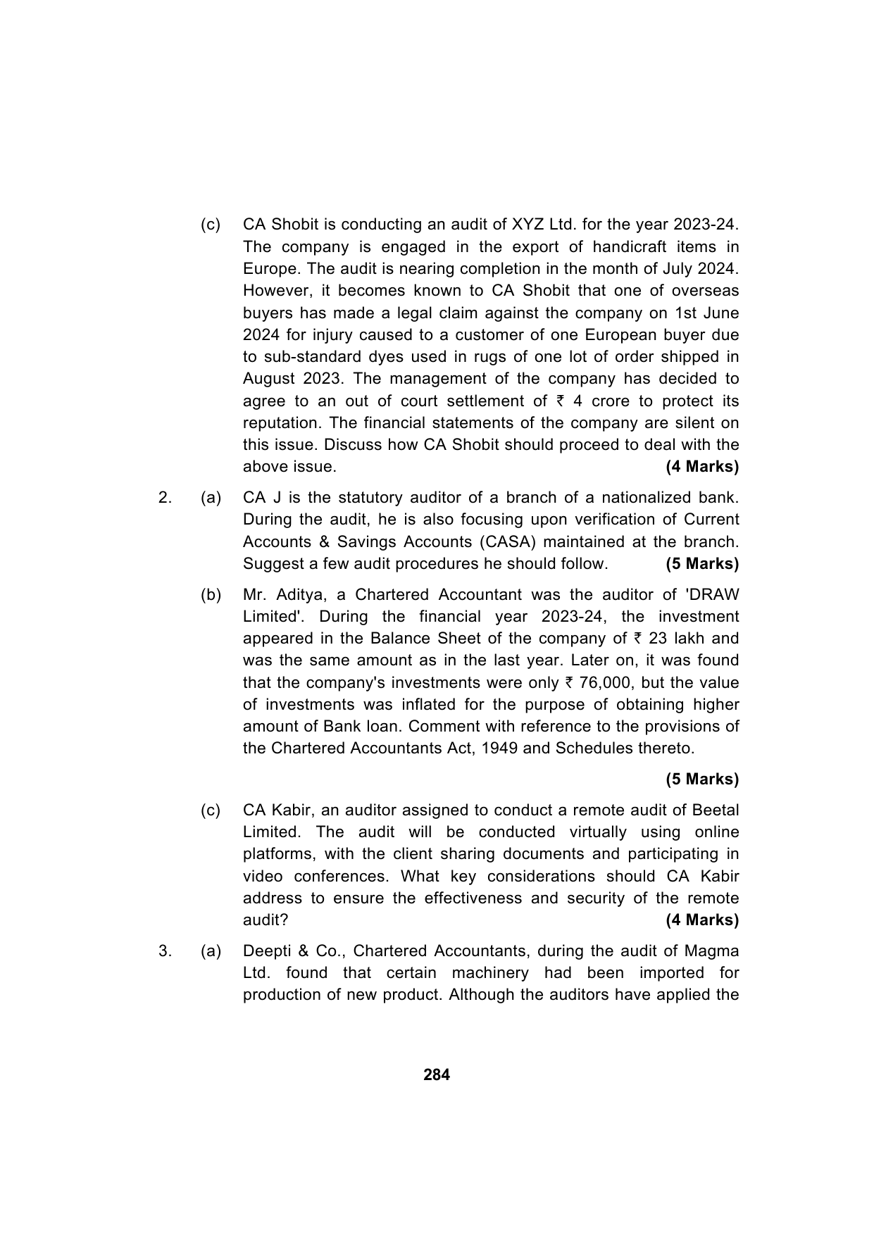 Paper 3: Advanced Auditing, Assurance and Professional Ethics — Model Test Paper 4, question page 13