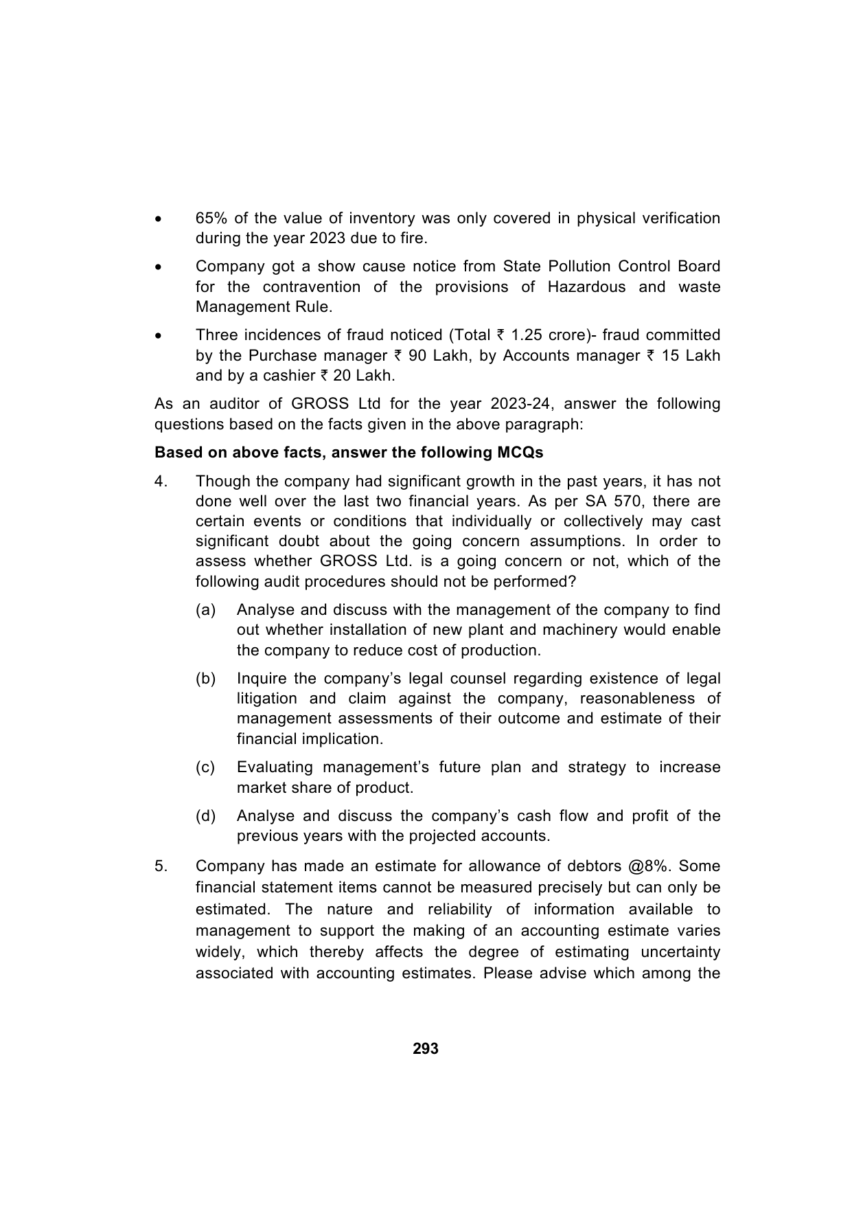 Paper 3: Advanced Auditing, Assurance and Professional Ethics — Model Test Paper 5, question page 4