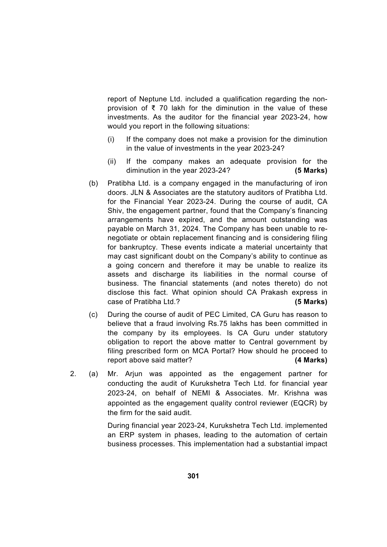 Paper 3: Advanced Auditing, Assurance and Professional Ethics — Model Test Paper 5, question page 12