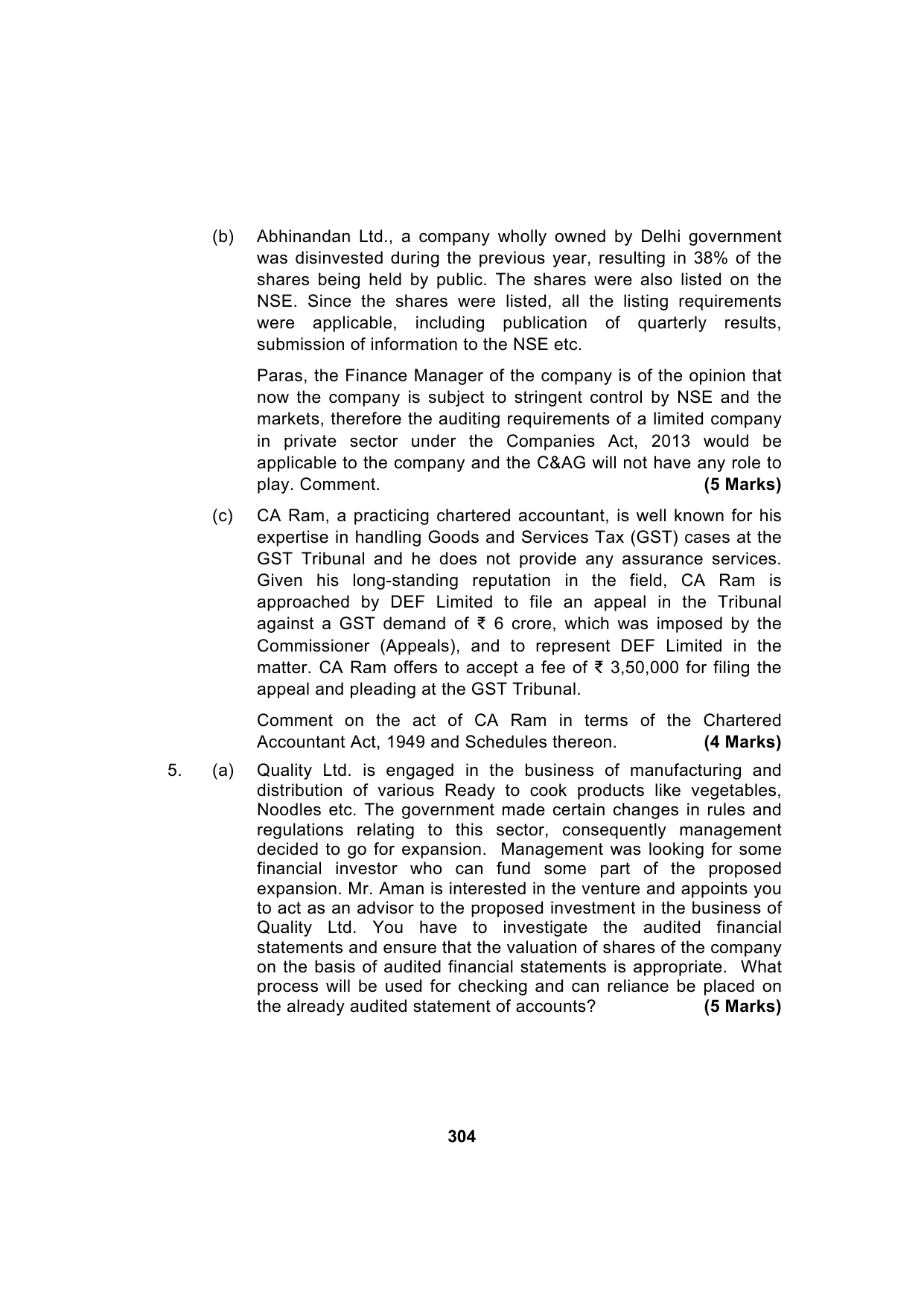 Paper 3: Advanced Auditing, Assurance and Professional Ethics — Model Test Paper 5, question page 15