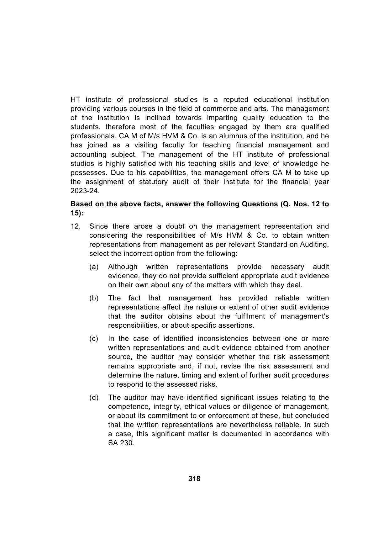 Paper 3: Advanced Auditing, Assurance and Professional Ethics — Model Test Paper 6, question page 11