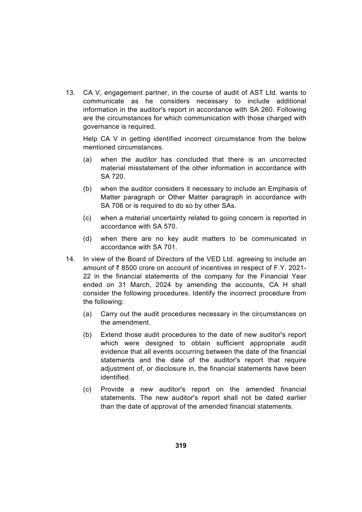 Paper 3: Advanced Auditing, Assurance and Professional Ethics — Model Test Paper 6, question page 12