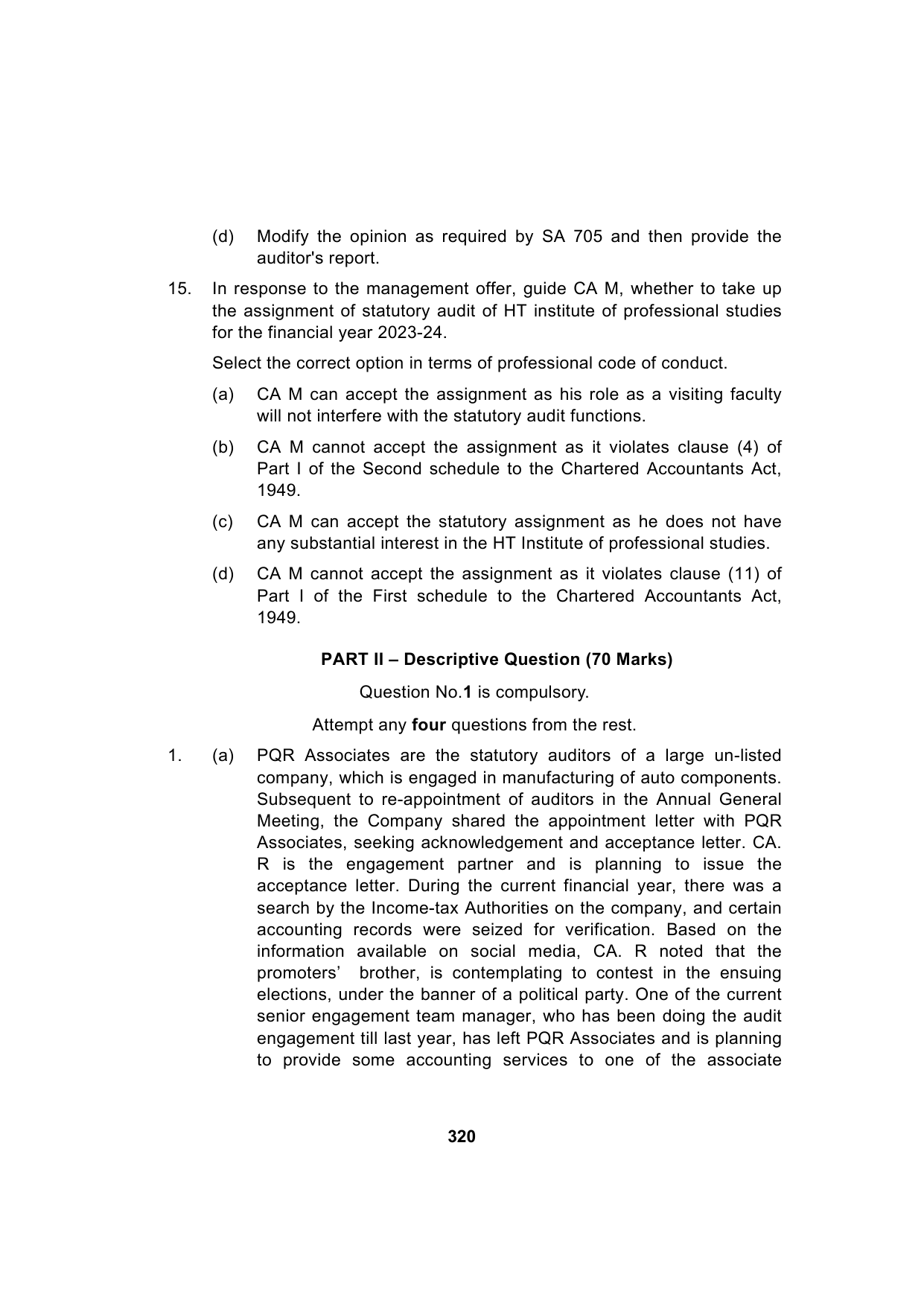 Paper 3: Advanced Auditing, Assurance and Professional Ethics — Model Test Paper 6, question page 13