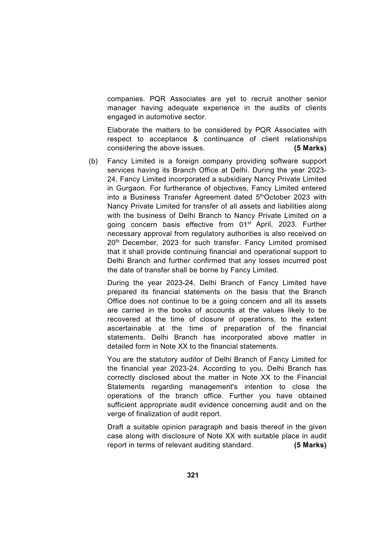 Paper 3: Advanced Auditing, Assurance and Professional Ethics — Model Test Paper 6, question page 14