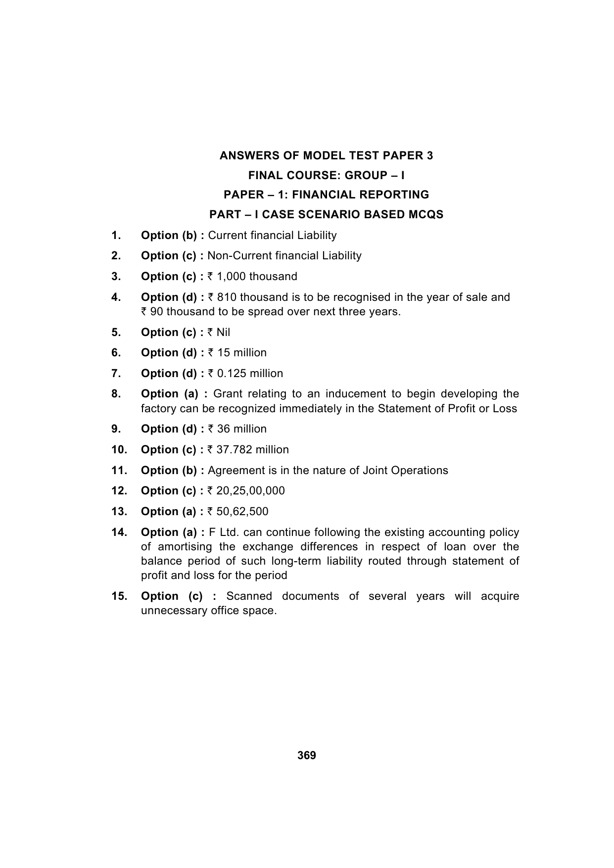 Paper 1: Financial Reporting — Model Test Paper 3, answer page 1