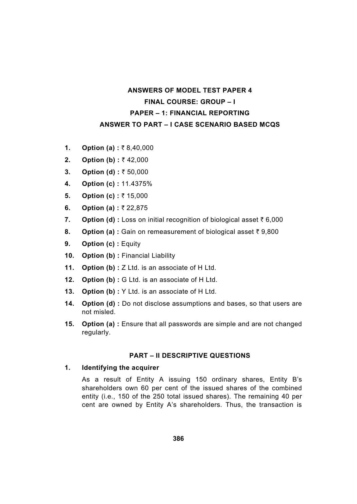 Paper 1: Financial Reporting — Model Test Paper 4, answer page 1