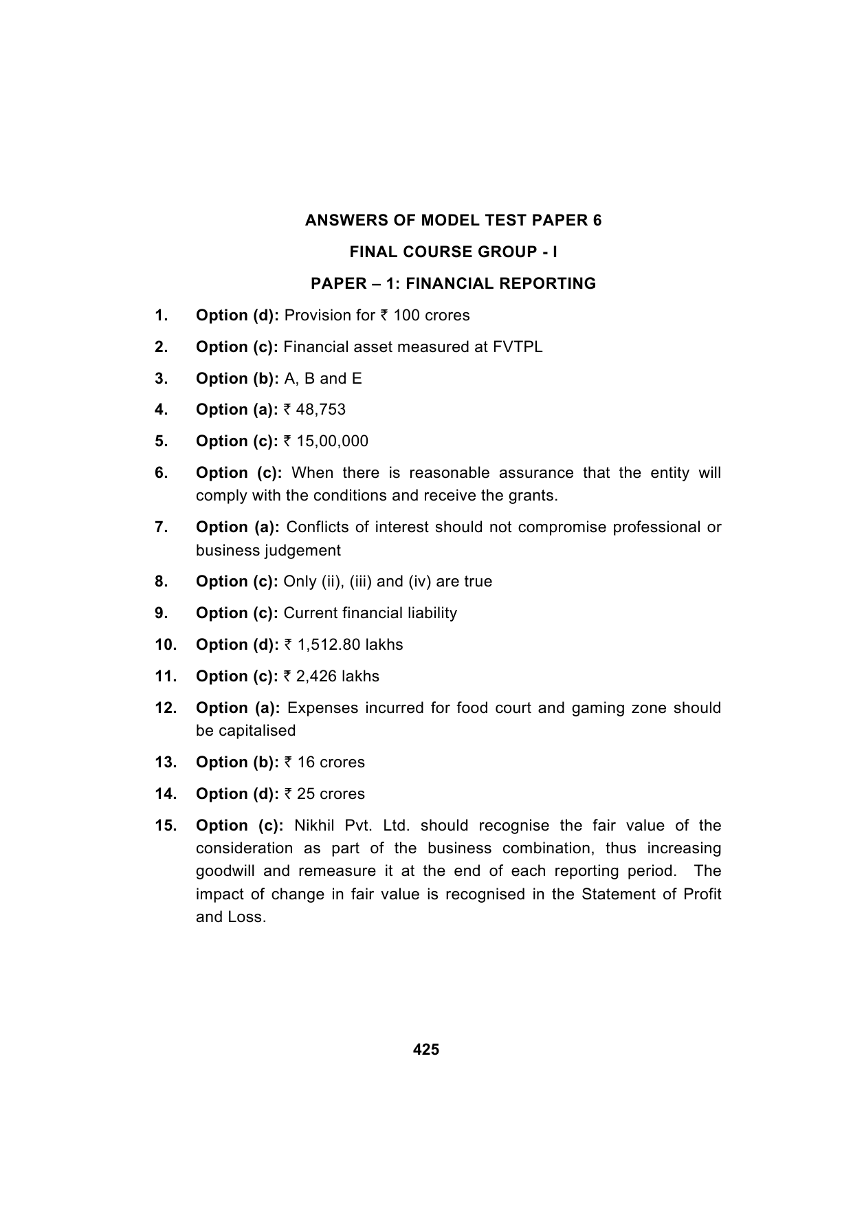 Paper 1: Financial Reporting — Model Test Paper 6, answer page 1