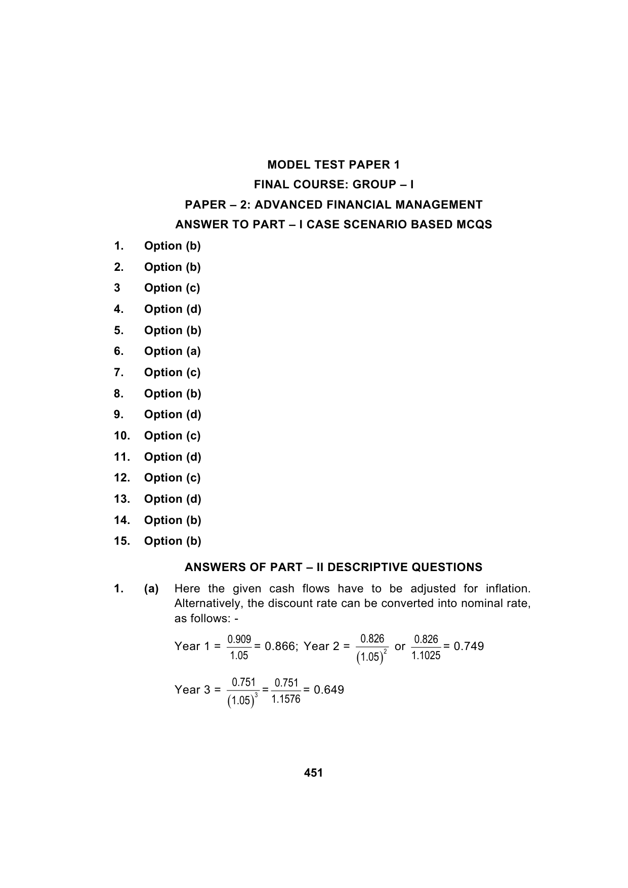Paper 2: Advanced Financial Management — Model Test Paper 1, answer page 1