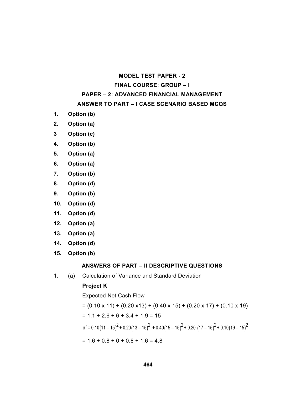 Paper 2: Advanced Financial Management — Model Test Paper 2, answer page 1