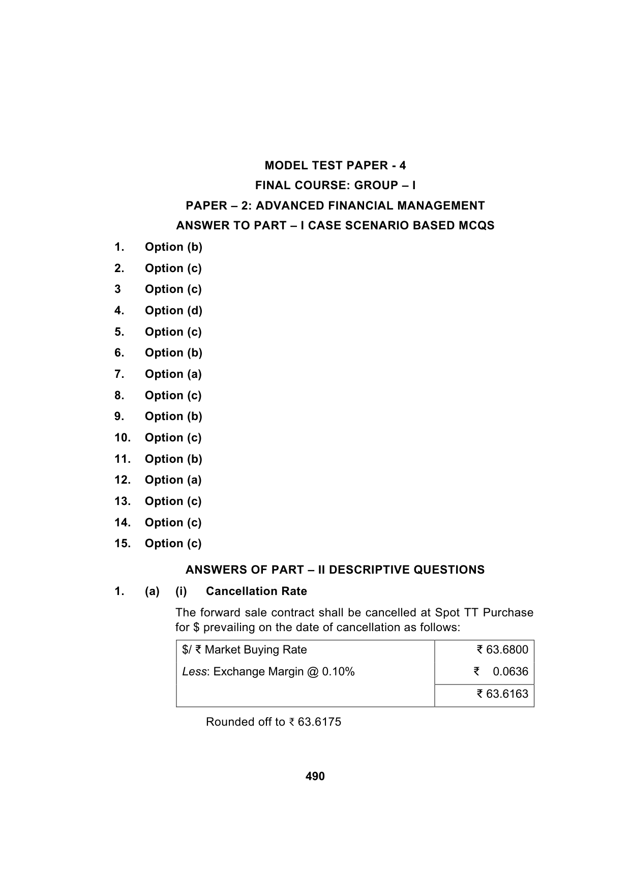 Paper 2: Advanced Financial Management — Model Test Paper 4, answer page 1