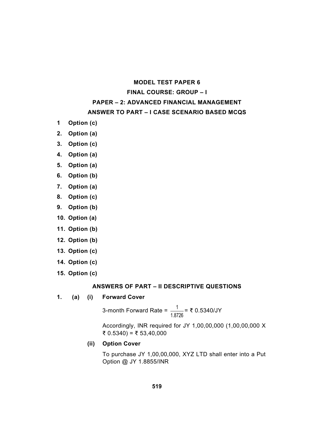 Paper 2: Advanced Financial Management — Model Test Paper 6, answer page 1