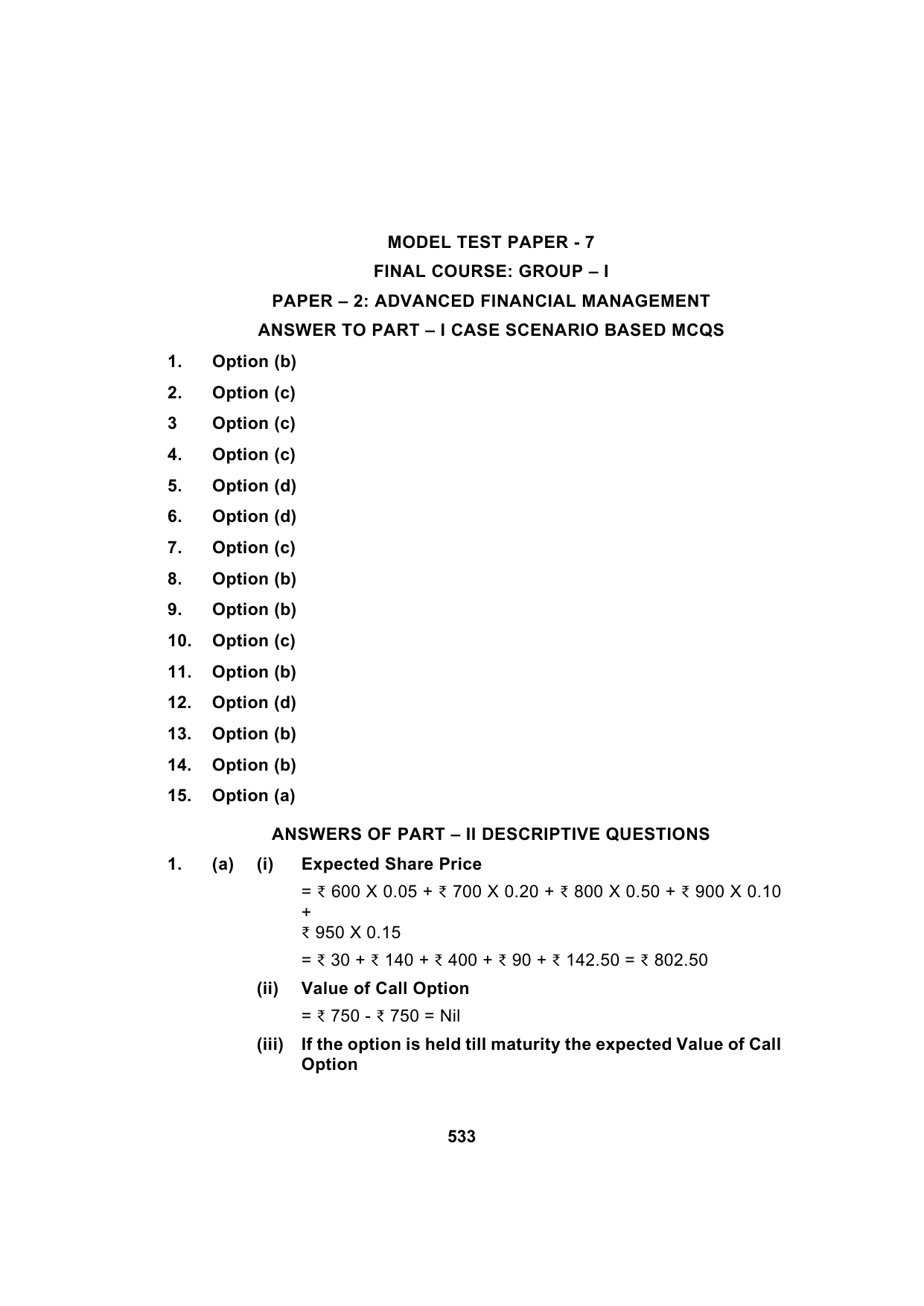 Paper 2: Advanced Financial Management — Model Test Paper 7, answer page 1