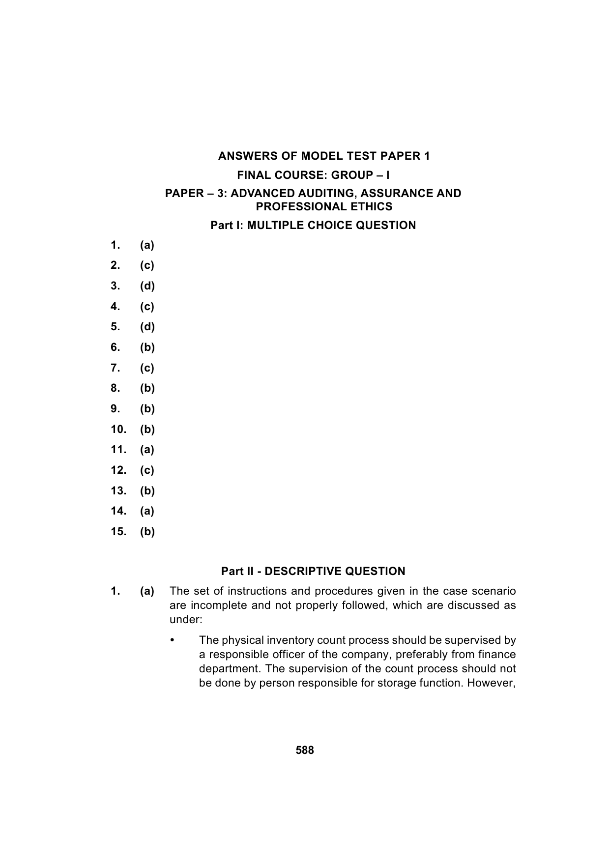 Paper 3: Advanced Auditing, Assurance and Professional Ethics — Model Test Paper 1, answer page 1