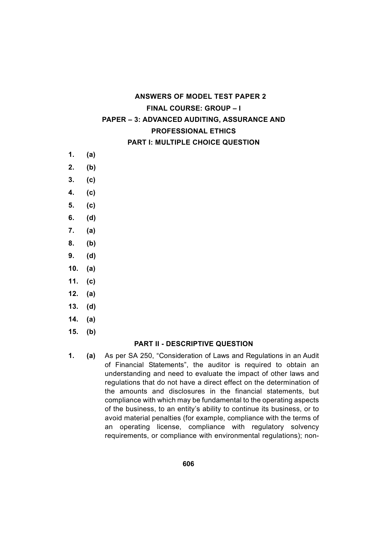Paper 3: Advanced Auditing, Assurance and Professional Ethics — Model Test Paper 2, answer page 1